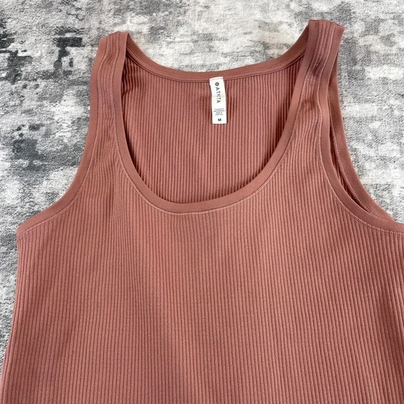 Athleta Women M Tank Top Vertical Stripes Maroon Athletic Tank Top Scoop Neck - Picture 6 of 7